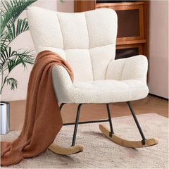 Modern Off White Rocking Chair – Soft Boucle Fabric