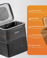 HOTOR Car Trash Can with Lid and Storage Pockets, 100% Leak-Proof Car Organizer, Waterproof Car Garbage Can, Multipurpose Trash Bin for Car - Black