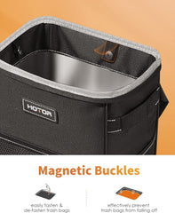 HOTOR Car Trash Can with Lid and Storage Pockets, 100% Leak-Proof Car Organizer, Waterproof Car Garbage Can, Multipurpose Trash Bin for Car - Black