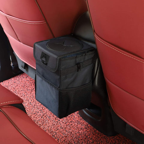 tbp Car Trash Can with Lid, Car Trash Bag Automotive Garbage Can, Vehicle Trash Bin Container for Car with Storage Pockets