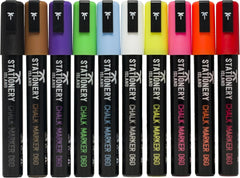 Stationery Island Chalk Pens D60 6mm Chisel Nib – Dry Wipe Erase Chalk Markers Pack of 10 Colours