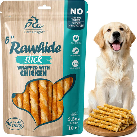 Dog Treats, Rawhide Sticks Wrapped with Chicken, 10 Count