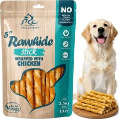 Dog Treats, Rawhide Sticks Wrapped with Chicken, 10 Count