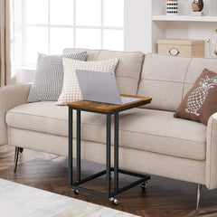 End/Side Table, TV Tray, C Shaped Snack Table with Metal Frame