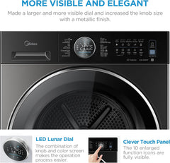 Midea 10Kg Heat Pump Dryer, Dual Inverter, Sensor Dry, Turbo Drying, Anti-Crease, UV Hygiene, Condenser Self-Cleaning, Reversible Door, Smart Home Compatible – 1400 RPM – Titanium, MD210H100W/T-GCC