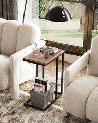Side Table, C Shaped End Table for Couch, Sofa and Bed, Large Desktop C Table for Living Room, Bedroom, Bedside