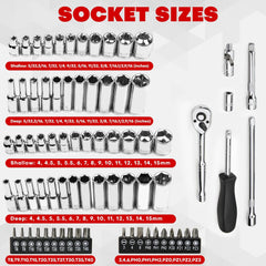 74 Pcs 1/4" Drive Socket Set,1/4-Inch Drive Master Socket Set with Ratchets
