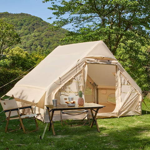 YOLENY Inflatable Tents for Camping, 4/6/8/10/12 Person Blow Up Tent with TPU Skylight, Mesh Windows,Stove Jack & Pump, Easy Setup 4 Season Glamping Tent, Waterproof & Windproof