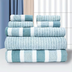 8pcs Luxurious Striped Coral Velvet Towel Set - Nimall