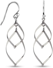 925 Sterling Silver Double Twisted Linear Marquise Loops Classic Infinity Drop Dangle Earrings AL064 - Nimall