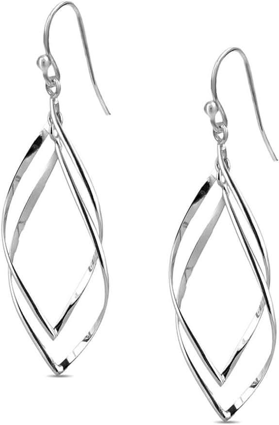 925 Sterling Silver Double Twisted Linear Marquise Loops Classic Infinity Drop Dangle Earrings AL064 - Nimall