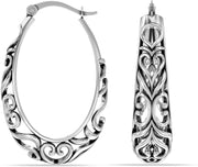 925 Sterling Silver Women's Filigree Hoop Earrings AL065 - Nimall