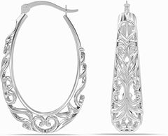 925 Sterling Silver Women's Filigree Hoop Earrings AL065 - Nimall