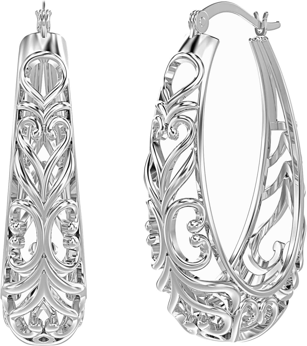 925 Sterling Silver Women's Filigree Hoop Earrings AL065 - Nimall