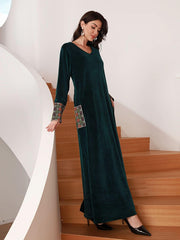 Elegant Polyester Velvet Abaya  Tribal Embroidery