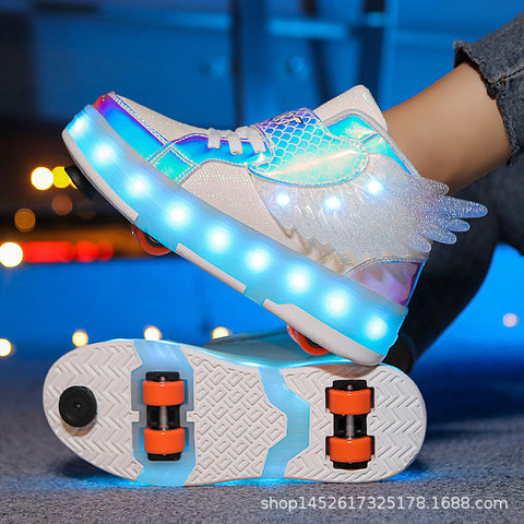Skates Shoes Wings Luminous Four-wheel Pulley Skates Shoes