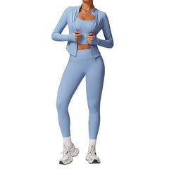 European and American splicing casual long-sleeved yoga suit, thin high-waisted sportswear women's outdoor running fitness suit 8889