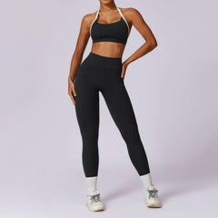 Spring Contrast Color Beauty Back Yoga Suit