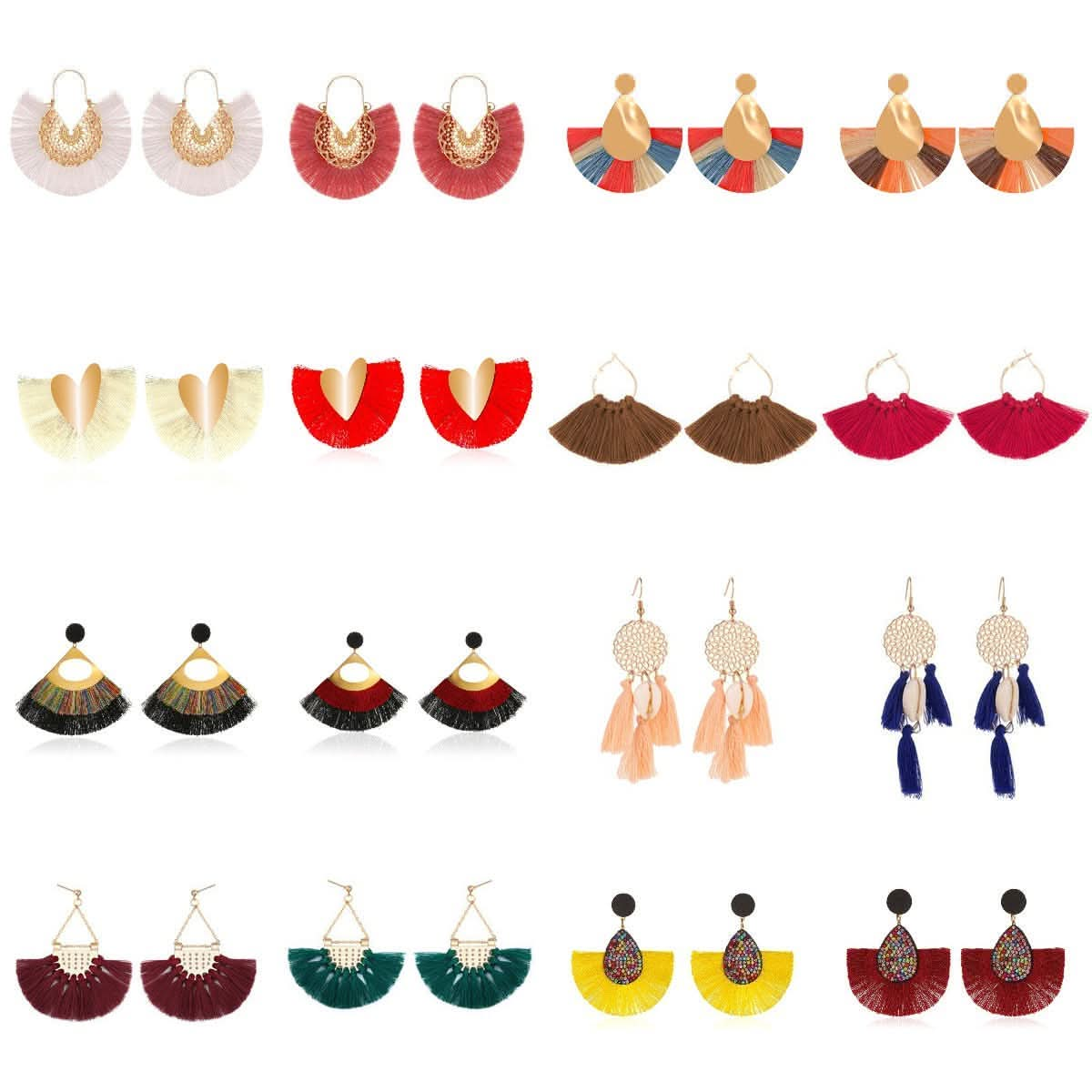 Tassel earrings retro exaggerated fan - shaped lace pattern earrings earrings - Nimall