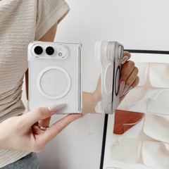 Suitable for apple iphone duo foldable screen magnetic phone case transparent frosted double center axis pc anti-fall protective cover