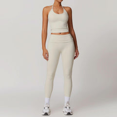 neck tight back yoga suit quick drying fold high waist