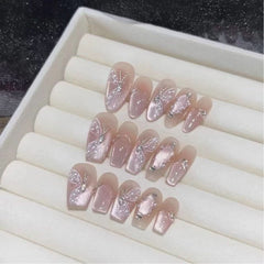 Alice Fairy Butterfly Cat's Eye Pearl Nude Premium Light Luxury Light Therapy Nail Piece Nail Art Wear Nail - Nimall