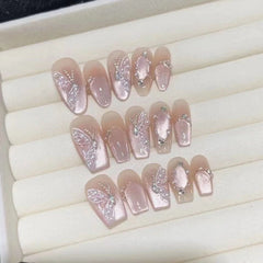 Alice Fairy Butterfly Cat's Eye Pearl Nude Premium Light Luxury Light Therapy Nail Piece Nail Art Wear Nail - Nimall