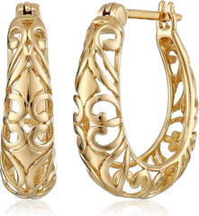 Amazon Essentials Open Filigree Swirl Hoop Earrings in Sterling Silver AL049 - Nimall