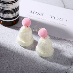 Autumn and winter creative earrings, earrings, cute wool hairball knitted hat, no ear clips - Nimall