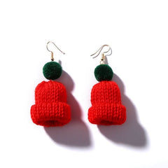 Autumn and winter creative earrings, earrings, cute wool hairball knitted hat, no ear clips - Nimall