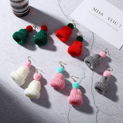 Autumn and winter creative earrings, earrings, cute wool hairball knitted hat, no ear clips - Nimall