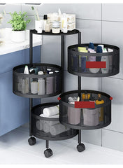 Bathroom shelves, four layers in a circular shape, with wheels, in black,NH008 AL162 - Nimall