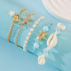 Beach Ocean Wind Conch Starfish Bracelet Five - piece Set Hand - woven Bracelet Women - Nimall