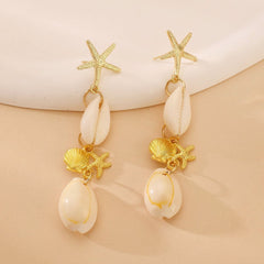 Beach Resort Wind Golden Conch Starfish Pendant Earrings Women - Nimall