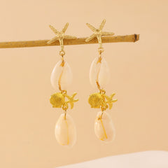 Beach Resort Wind Golden Conch Starfish Pendant Earrings Women - Nimall