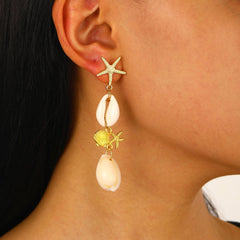 Beach Resort Wind Golden Conch Starfish Pendant Earrings Women - Nimall