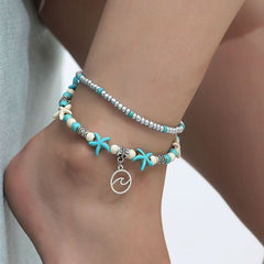 Beach Starfish Pearl Vintage Turtle Waves Full Handmade Anklets - Nimall