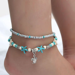 Beach Starfish Pearl Vintage Turtle Waves Full Handmade Anklets - Nimall