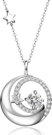 Birthstone Necklaces 925 Sterling Silver Moon and Star Pendant Fine Jewelry AL105 - Nimall