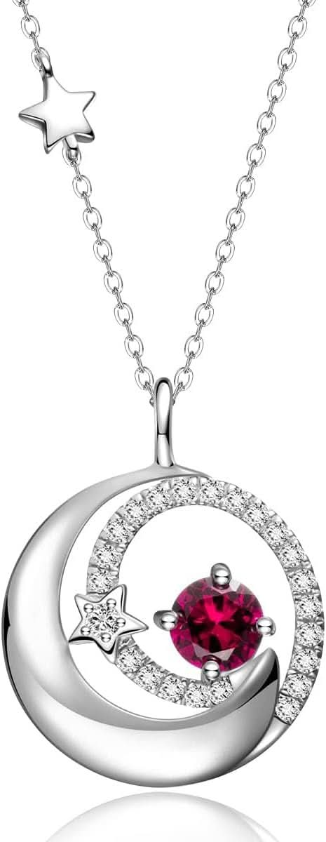 Birthstone Necklaces 925 Sterling Silver Moon and Star Pendant Fine Jewelry AL105 - Nimall