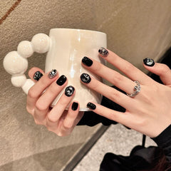 Black cat forest glass beads cat eye pure handmade wearing armor cute cat white daily short nail art sticker - Nimall