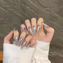 Black silver mirror carbon gun nail technology sense dark metal nail wear nail products fake nails - Nimall