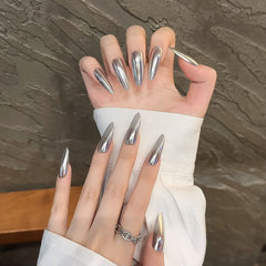 Black silver mirror carbon gun nail technology sense dark metal nail wear nail products fake nails - Nimall