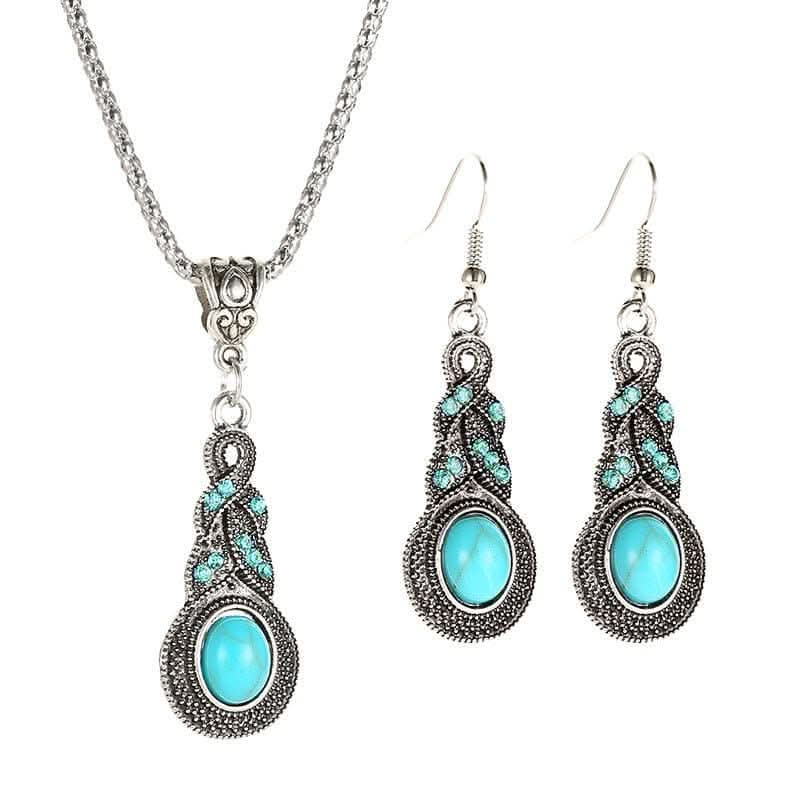 Blue crystal inlaid turquoise earrings. - Nimall