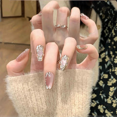 Buccellati Magic Mirror Powder Thousand Gold Cat's Eye Nail Art Purely Handmade Wear Nail New Advanced Short White - Nimall