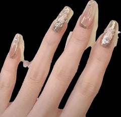 Buccellati Magic Mirror Powder Thousand Gold Cat's Eye Nail Art Purely Handmade Wear Nail New Advanced Short White - Nimall