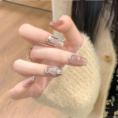 Buccellati Magic Mirror Powder Thousand Gold Cat's Eye Nail Art Purely Handmade Wear Nail New Advanced Short White - Nimall