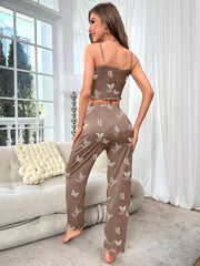 Butterfly Print Cami And Pants Pajama Set Womens Lingerie - Nimall