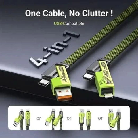 كابل شحن USB-C 4 في 1 بقوة 100 واط مع موصلات قابلة للتبديل