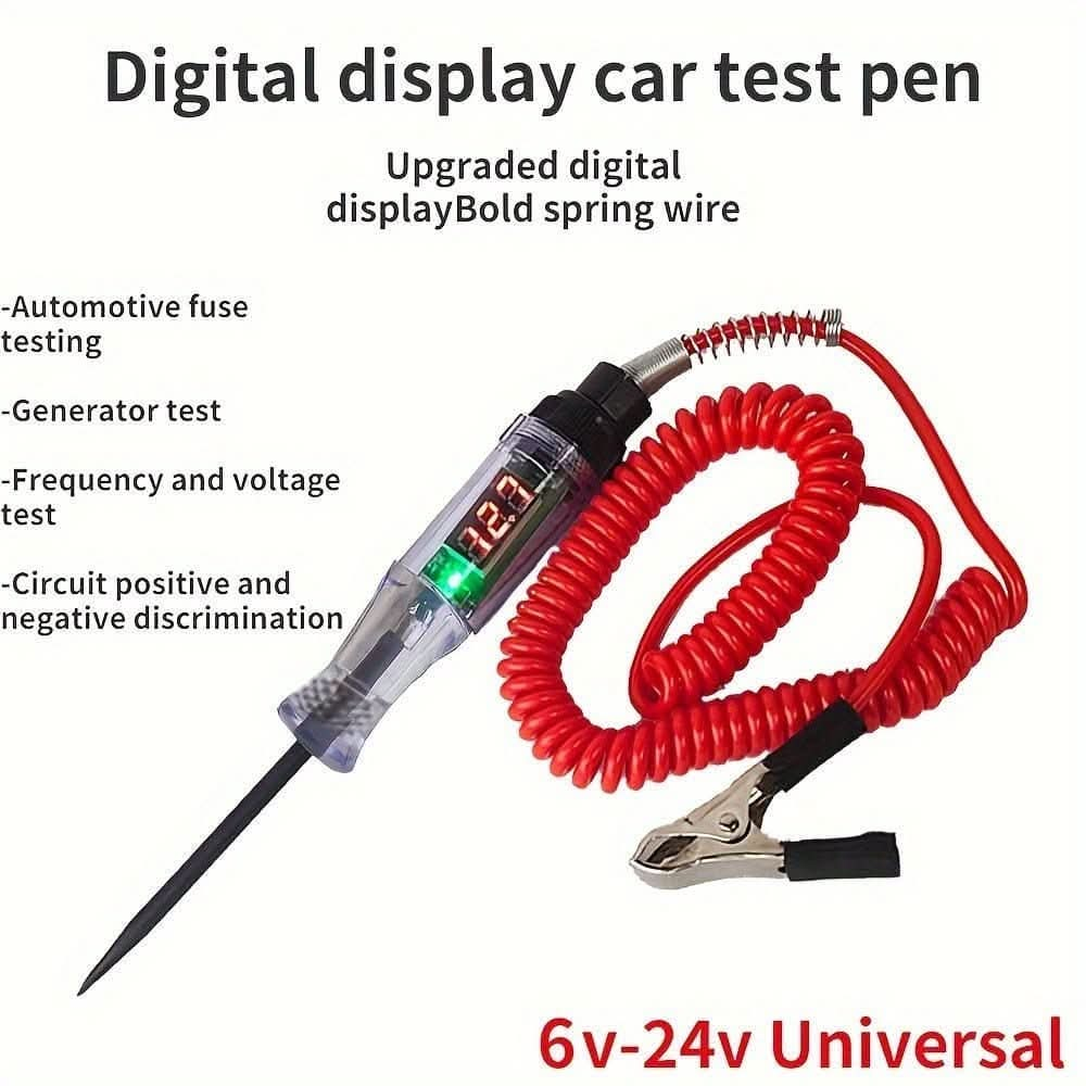 Car Test Pen Circuit Tester, DC Truck Voltage Digital Display Long Probe Pen With Light, Automotive Diagnostic Tools Auto Repair Tool - Nimall